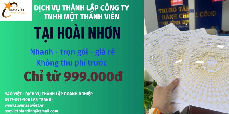 Hồ sơ thành lập công ty TNHH một thành viên tại Hoài Nhơn